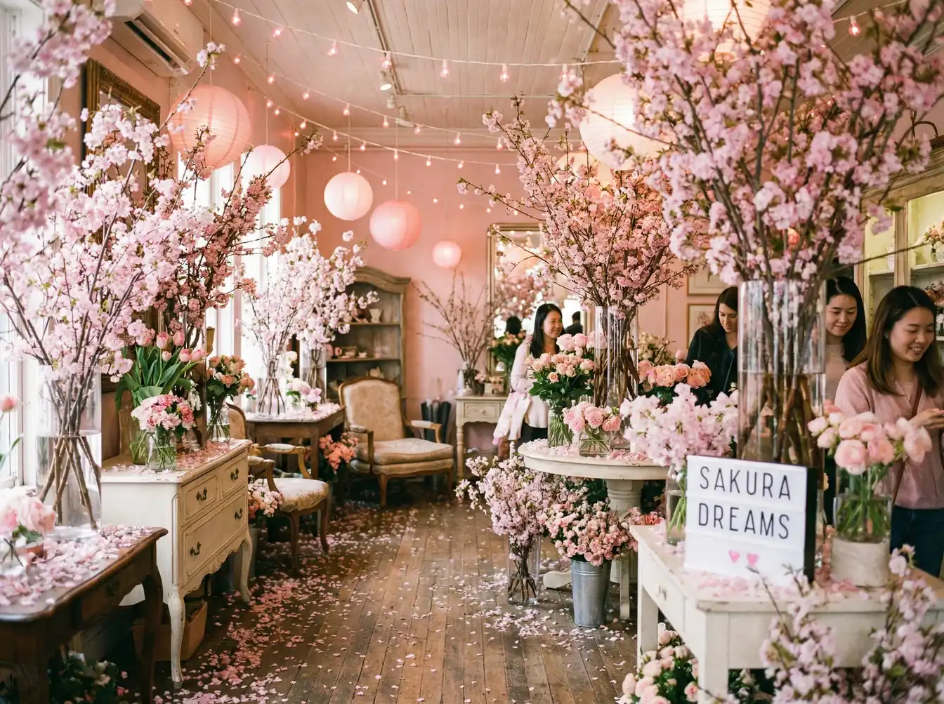 樱花主题花店内景探访 - 小宝探花